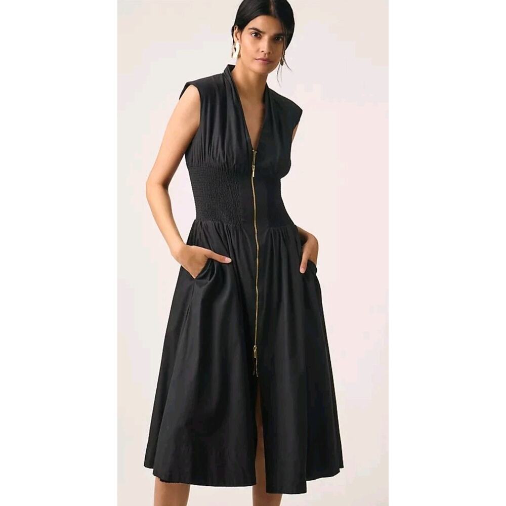 ANTHROPOLOGIE The Tommie Zip-Front Midi Dress Women's Plus 2X Black NEW